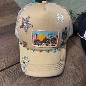 Beige trucker hat with patches